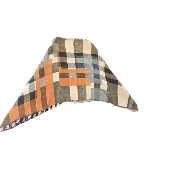 Boho Plaid Blanket Shawl Scarf Poncho Wrap Ruana Fall Winter Rust Sage Fringe - Picture 2 of 6